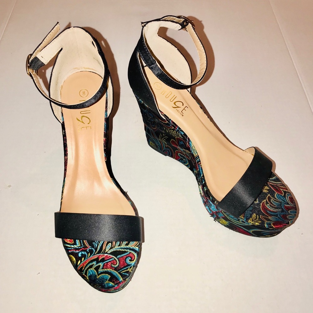 Multi-colored platform ankle strap sandals, sz 8